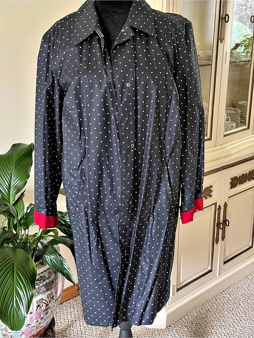 Lauren Ralph Lauren Polka Dot Rain Trench Coat in Black & Red XL Like New